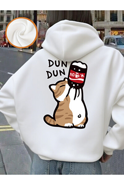 NOISSEY سترة نسائية من Beverage Cartoon Dun Dun Cat B مطبوع K بغطاء رأس مريحة...