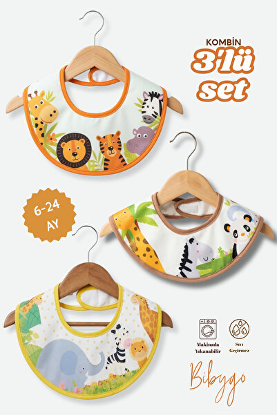 Bibygo Set of 3 Oval Animals Combination Microfiber Bibs Liquid-Proof 6-24 Mo...