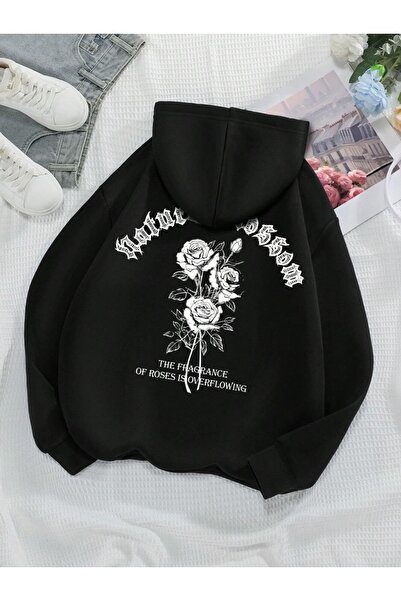 NOISSEY Fashion Women's Hooded S Vintage Letters and Flowers Printed Sweatshi...