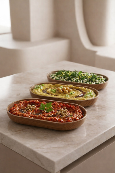 CASTEROLİ 3-Piece Acacia Look Small Oval Kayak Plate Multi-Purpose Functional...