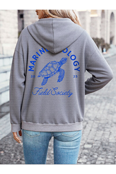 NOISSEY Deniz Biyolojisi Kaplumbağa مطبوع بغطاء رأس بلوزات نسائية شتوية صوف ا...