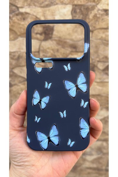 Vip Case Mi 17 Pro Max Compatible Blue Butterfly Patterned Silicone Shock-Absorbing Classic Protected Rubber Case