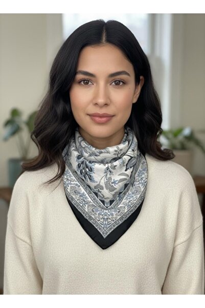 LİNDALİNA TEKSTİL Women's Black Patterned Silk Scarf 70 70