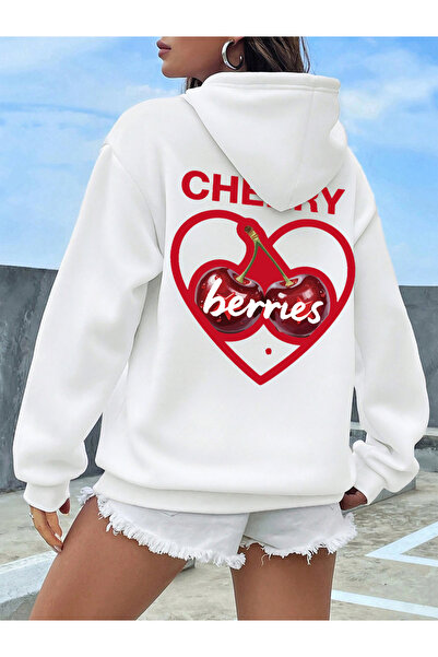 NOISSEY هودي مطبوع عليه قلب مصنوع من قطعتين من الكشمير للنساء لشتاء صوف الفلي...