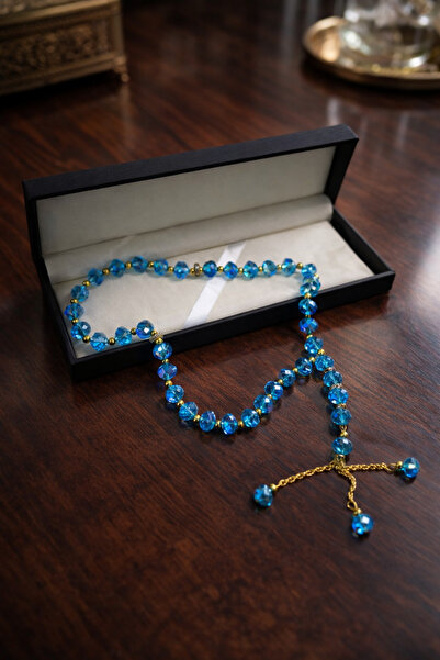 Generic Luxurious blue crystal rosary with an elegant box and gold spacers be...