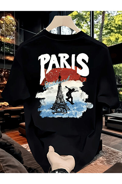 one button Paris Skateboard cu imprimeu Premium supradimensionat tricou