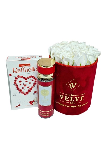 velve Комплект cadou premium cu trandafiri de sapun albi, парфюм V.V. Обичам ...