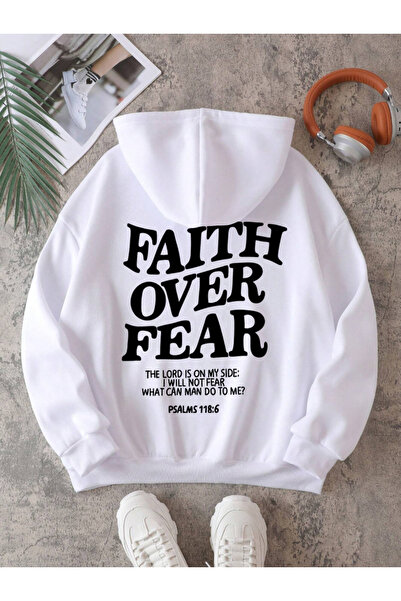 NOISSEY Casual Women's Hooded Tops Faith Written over Fear B Printed Sweatshi...