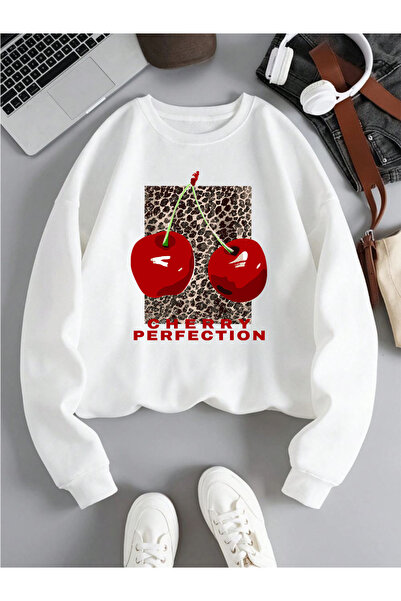 NOISSEY Hanorac cu imprimeu leopard și cireșe pentru femei, cu imprimeu cu fr...