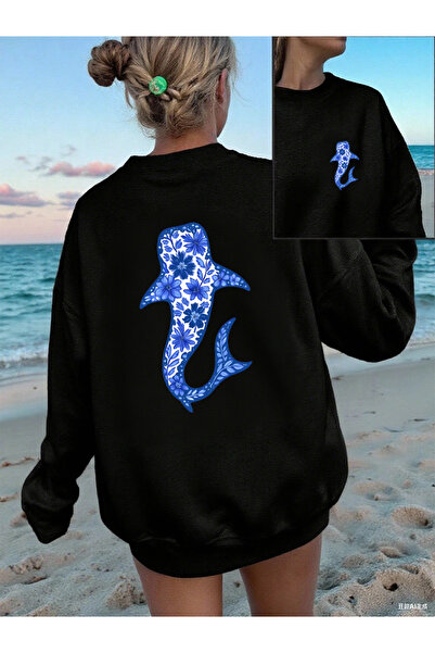 NOISSEY Hanorace Flower Sperm Whale cu imprimeu pentru femei Iarna polar Căld...