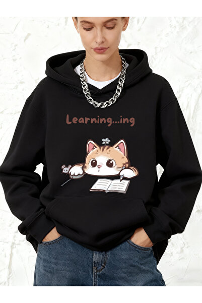 NOISSEY تي شيرت Lazy Worker Cat Creative مطبوع قطن من بغطاء رأس قطعة للنساء ل...