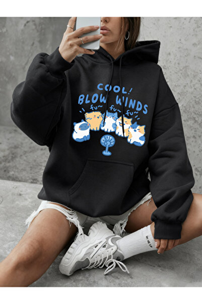 NOISSEY Cool Blow Winds mačka Štampano T-Shirt Osnovni proizvodi okrugla krag...