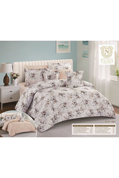 NAJMA Summer single bedsheet set, double-sided floral print, 8 pieces