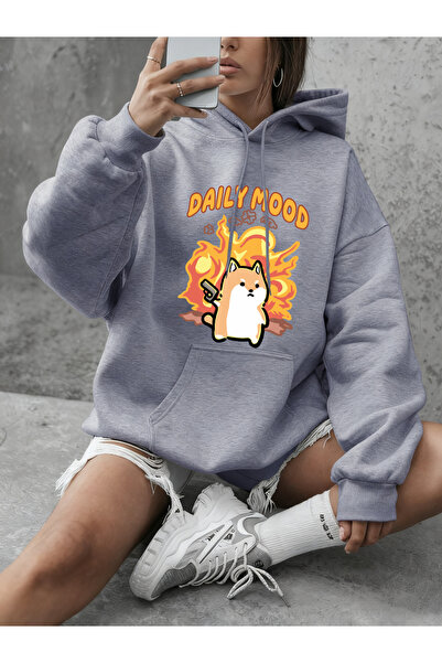 NOISSEY Daily Mood pisică cu imprimeu Hanorace Femei Iarnă polar Călduță cu g...