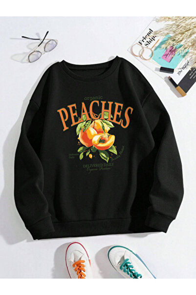 NOISSEY Βιολογικό φούτερ ροδάκινου με στάμπα φρούτων με κουκούλα με λαιμόκοψη...