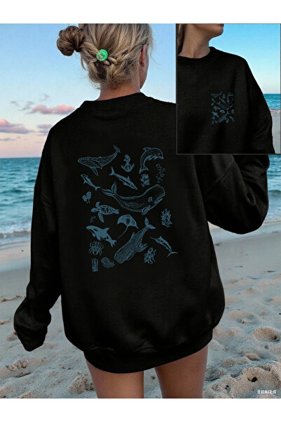 NOISSEY Tricouri Sea Life Whale and Shark cu imprimeu pentru femei guler rotu...