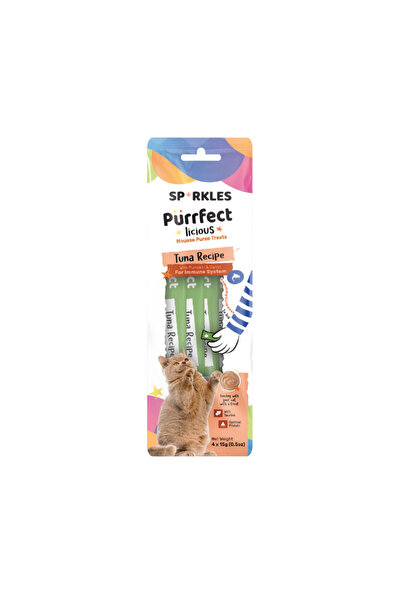 SPARKLES مكافآت موس بيوريه لذيذة للقطط - تونة مع يقطين وجزر - 4 أكياس × 15 غرام