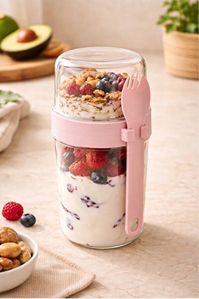 Kitchen Beauty Yoğurt Müsli ve Atıştırmalık Kabı 800 ml Bölmeli Granola Kabı ...