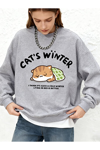NOISSEY Cat'S Winter Sleeping Prints cu glugă lar Hanorac de bază cald cu mân...