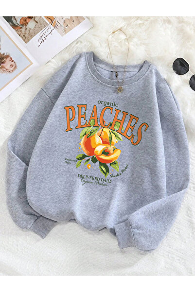 NOISSEY Βιολογικό φούτερ ροδάκινου με στάμπα φρούτων με κουκούλα με λαιμόκοψη...