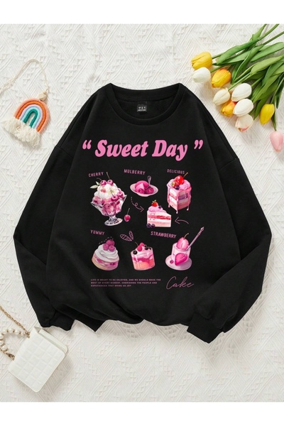 NOISSEY تي شيرت نسائي ربيعي مريح ولطيف Sweet Day مطبوع بغطاء رأس lar صوف الفل...