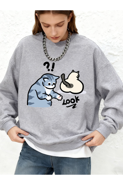 NOISSEY Suspicious Cartoon Cat Printed Sweatshirt Women's Casual Jogger Pants...
