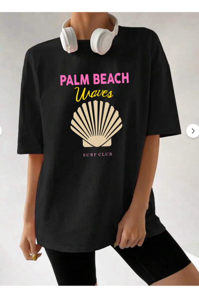 SUNFREE Palm Beach Printed Oversized Crew Neck Short Sleeve Summer Combed Cot...