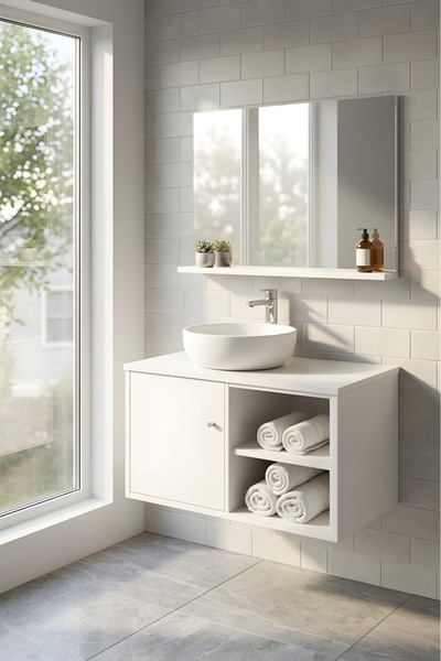 Ysf Ravoni Home Premium MDF 80 cm Aynalı Banyo Dolabı ve Çanak Lavabo Seti - ...