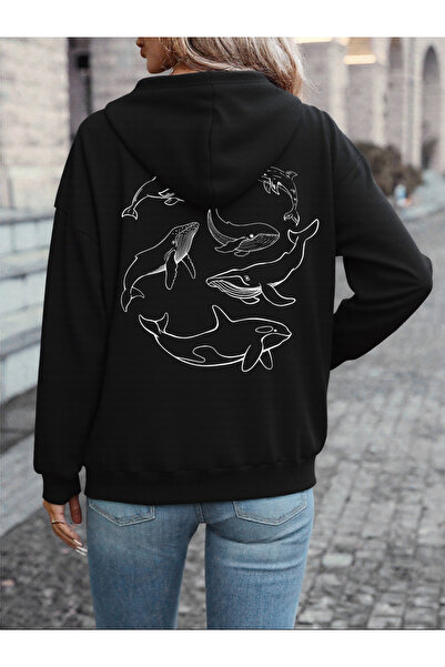 NOISSEY Dolphin Humpback Whale Orca cu imprimeu cu glugă Topuri pentru femei ...