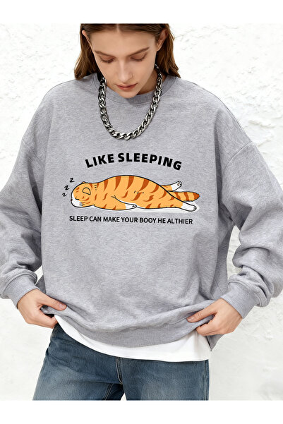 NOISSEY Sleeping Cat με τύπωμα με κουκούλα Μπλούζες για Γυναικείες Χειμερινές...