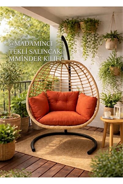 MADAMİNCİ Tekli Salıncak Minderi 70x60 cm Fermuarlı Tay Tüyü Kumaş Bahçe Balk...