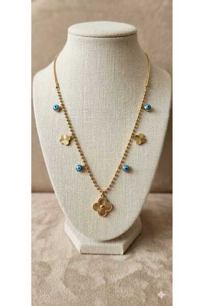 parla hediyelik Şans Figürlü Nazar Boncuklu Yonca Figürlü Çelik kolye