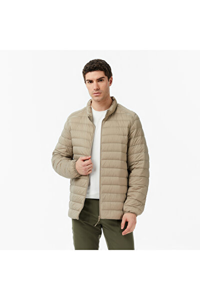 Nautica Erkek Bej Regular Fit Dik Yaka Su İtici Kaz Tüyü Mont