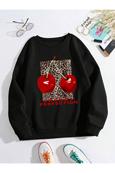 NOISSEY سترة نسائية بطبعة الفواكه الطازجة من ليوبارد آند تشيري، فضفاضة، صوف ا...