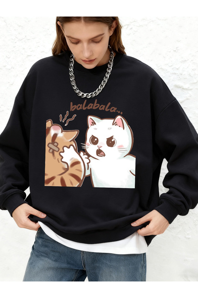 NOISSEY Fun Two K pisică Fighting B cu imprimeu Hanorac pentru femei Toamnă L...