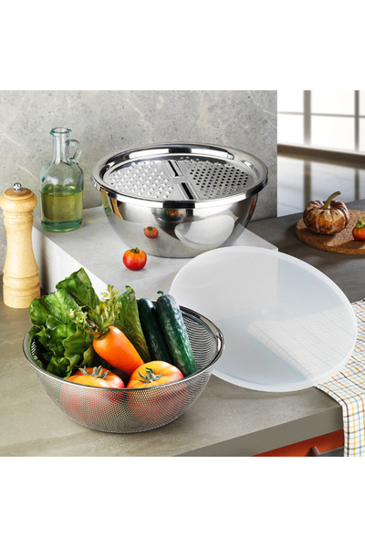 LeylArt Grater with Bowl Stainless Steel 4 Different Grating Functions Multi-...