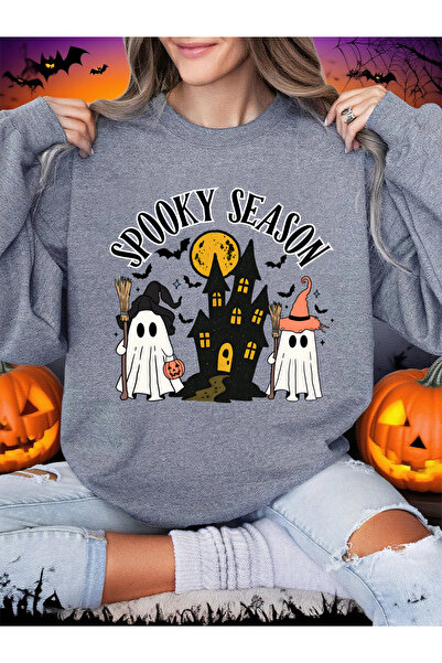 NOISSEY تي شيرت مطبوع عليه موسم الهالوين المخيف صوف الفليس دافئ ومريح بغطاء ر...