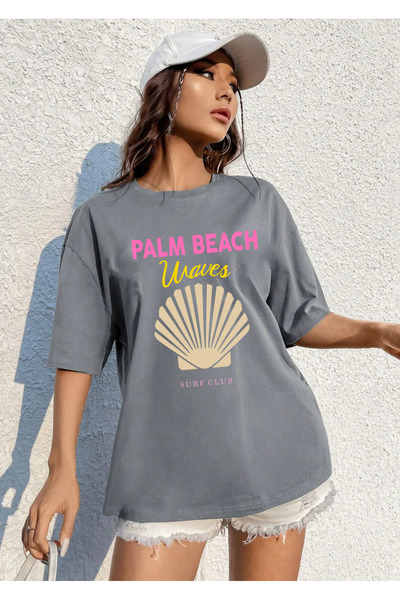SUNFREE Palm Beach Printed Oversized Crew Neck Short Sleeve Summer Combed Cot...