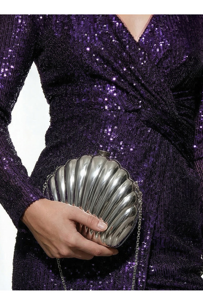 Çanta Trend Oyster Silver Chain Women's Hand and Bracelet Crossbody Bag - Spe...