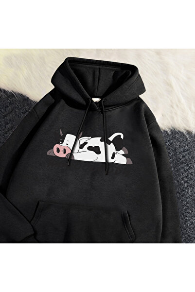 NOISSEY Hanorace Street Womans Hanorace cu imprimeu de vacă cu pete Kawaii, r...