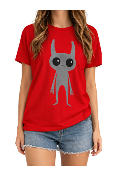 ship master Women's Minimal Alien Character Printed Red T-Shirt 100% Cotton C...