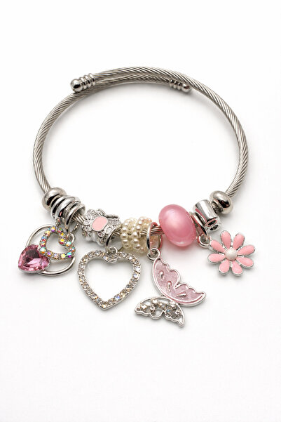 MakeWell Stainless Steel Charm Bracelet Lotus Heart Butterfly and Flower Figu...