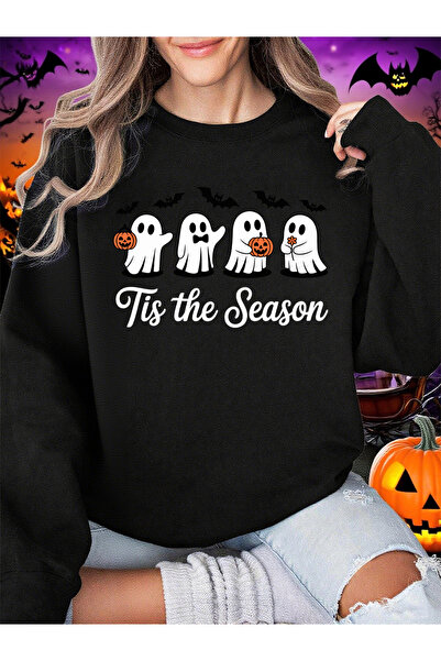 NOISSEY سترة هالوين بطباعة الأشباح لهذا الموسم للنساء فضفاضة ومريحة بغطاء رأس...