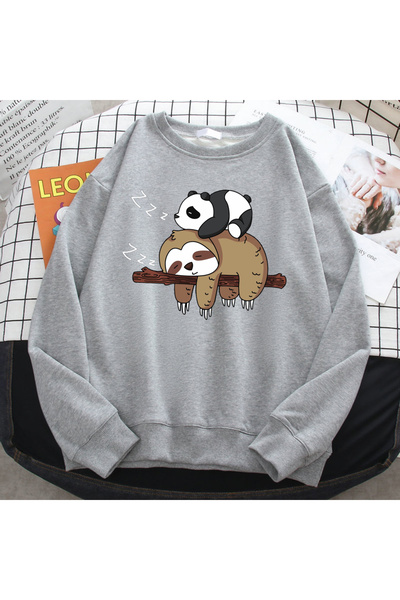 NOISSEY A Simple Trend Women's T-Shirt Panda Lying a Lazy Print Hoodies Casua...