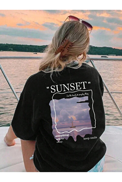 Marco Fresco Tricou unisex casual cu mânecă scurtă Sunset cu imprimeu pentru ...