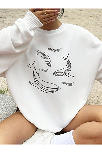 NOISSEY تي شيرت نسائي بطبعات بسيطة من Whale Pod، قميص نسائي برقبة دائرية، أسا...