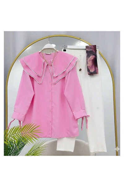 PALMİYE GİYİM KADIN GÜPÜRLÜ ÇİFT YAKA KOLLARI İPLİ GÖMLEK