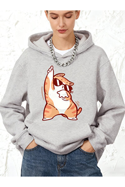 NOISSEY سترة Happy Dancing Cat مطبوع بغطاء رأس للسيدات مكونة من قطن قطع شتوية...