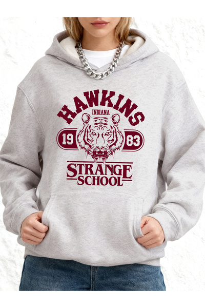 NOISSEY Hawkins Strange School مطبوع بغطاء رأس بلوزات نسائية فضفاضة قطن قطعة ...