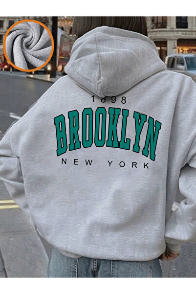 NOISSEY نيويورك بروكلين 1898 هوديي نسائي مطبوع عليه طباعة، سترة فضفاضة غير رس...